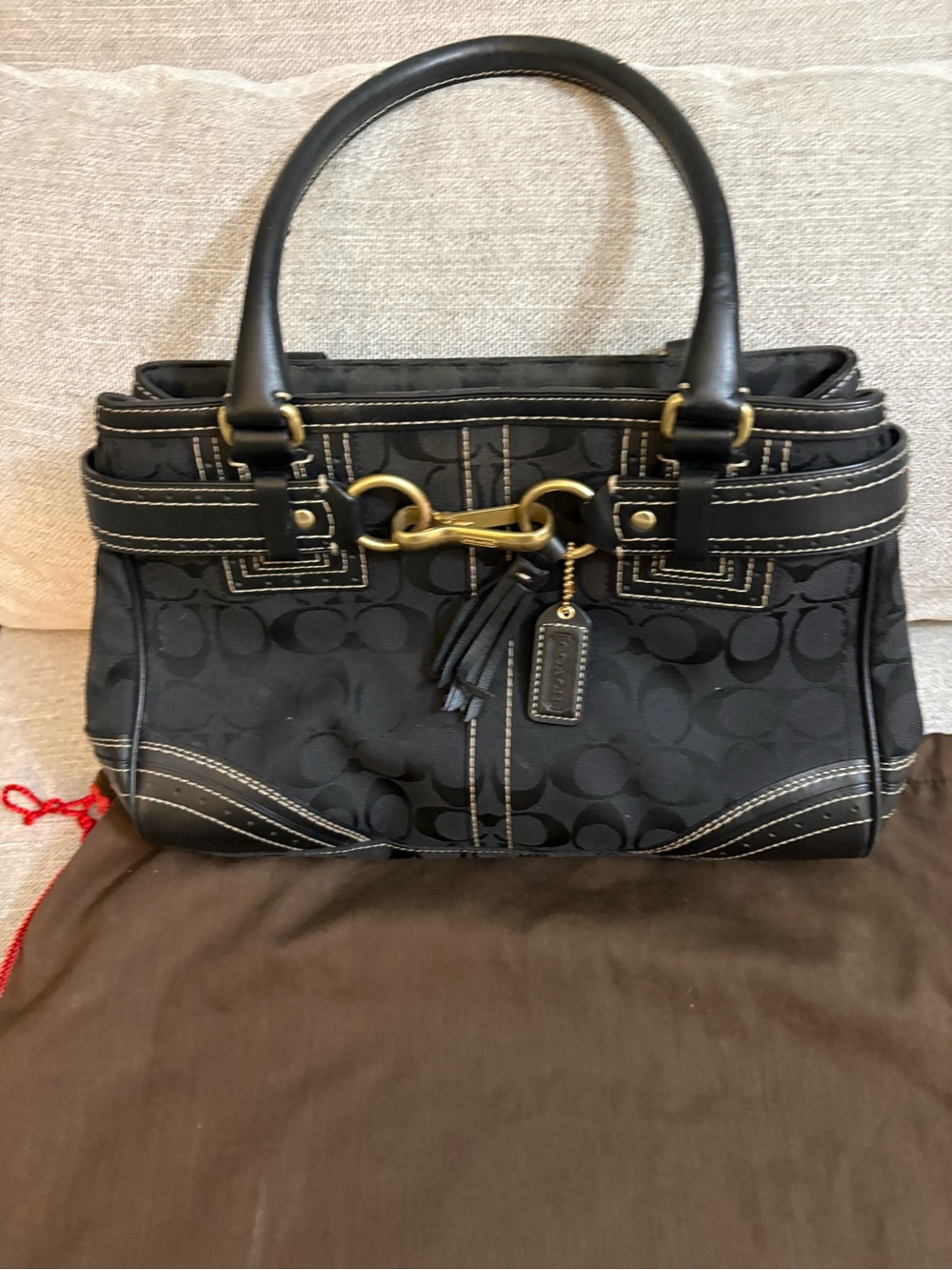 Coach Vintage Y2K Black Signature Canvas Tote with Brass Accent and Tassel - Picture 1 of 8